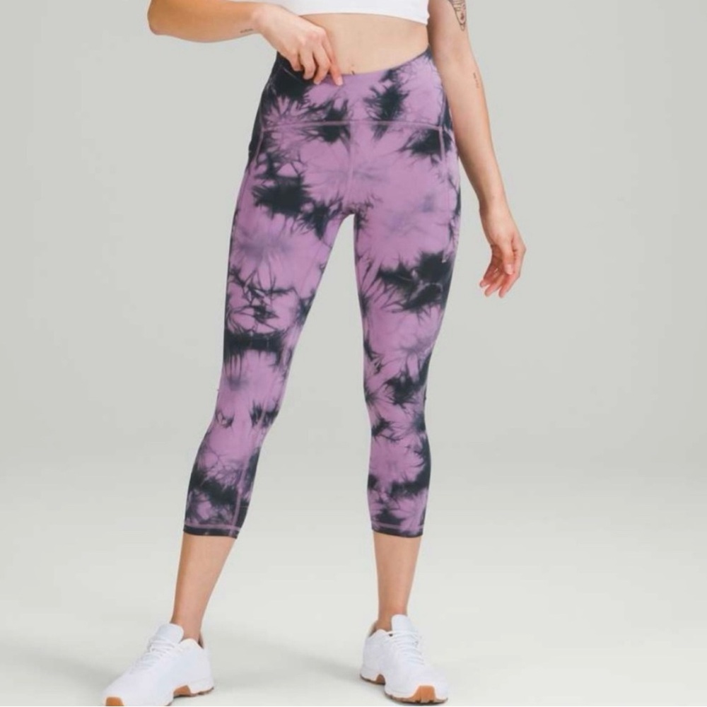 Lululemon Power Thru High Rise Crop 23" Tie Dye Wisteria Purple Graphite